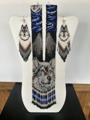 Blue Moon Wolf Necklace and Earrings Set