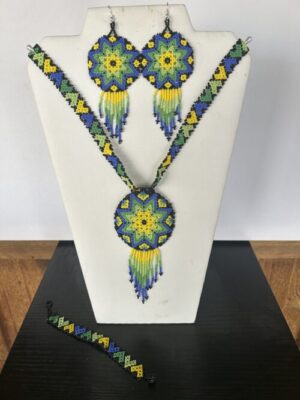 Eight-Pointed Star (Green–Yellow) Choker, Earrings & Bracelet Set