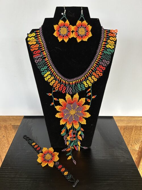 Corn Mother Huichol Collar Necklace, Earrings and Bracelet Set