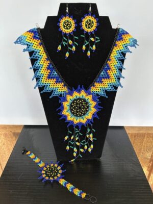 Rain Song Huichol Collar Necklace, Earring and Bracelet Set