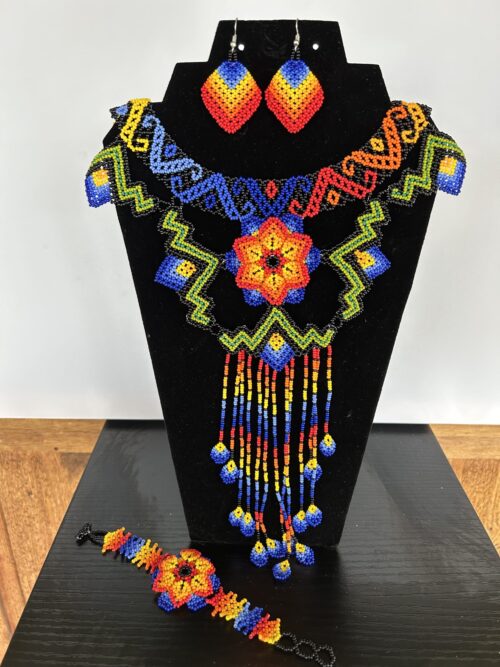 Rainbow Song Huichol Collar Necklace, Earrings and Bracelet Set