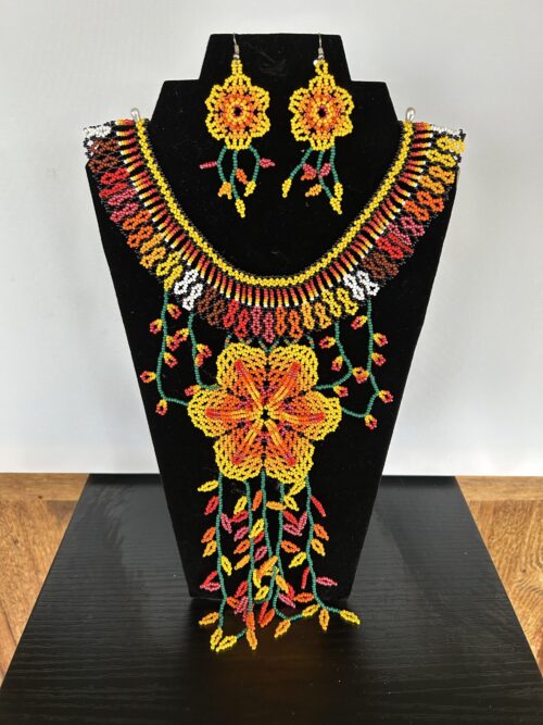 Sun Song Huichol Collar Necklace, Earrings, and Bracelet Set