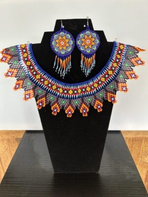 Blue Earth Song Huichol Collar Necklace and Earrings Set