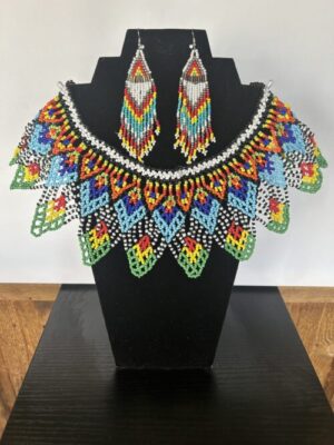 Fiesta Huichol Collar Necklace and Earring Set
