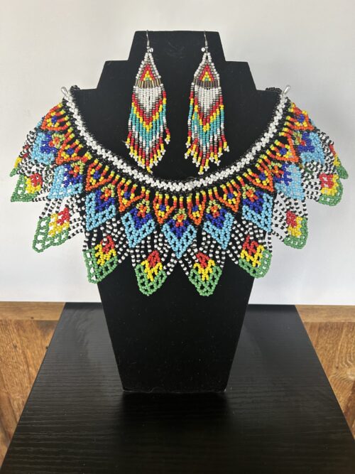 Fiesta Huichol Collar Necklace and Earring Set