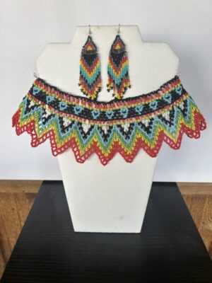 Red Song Huichol Collar Necklace and Earring Set