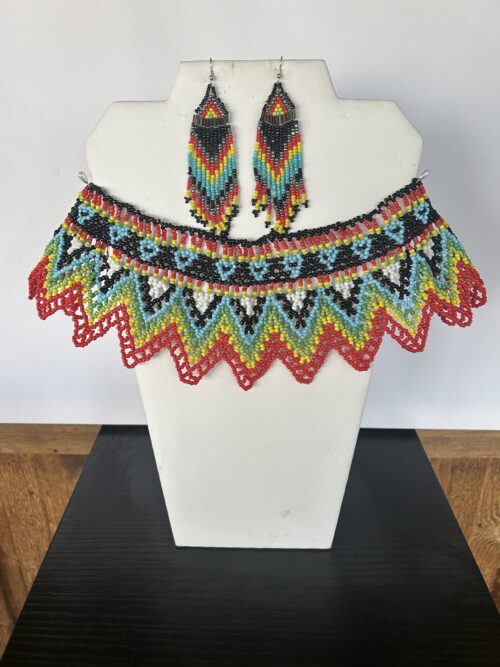 Red Song Huichol Collar Necklace and Earring Set