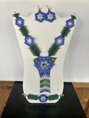 Blue Sunshine Sacred Flower Necklace, Earring and Bracelet Set