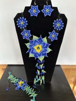 Blue Dream Sacred Flowers Necklace, Earrings and Bracelet Set