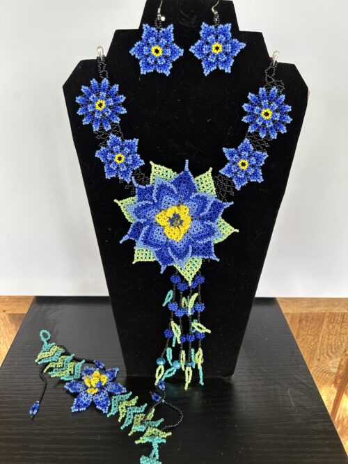 Blue Dream Sacred Flowers Necklace, Earrings and Bracelet Set