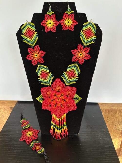 Red Sunshine Sacred Flower Necklace, Earring and Bracelet Set