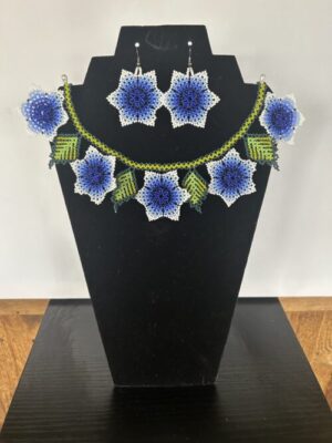 Blue Stars Sacred Flower Necklace, Earrings and Bracelet Set