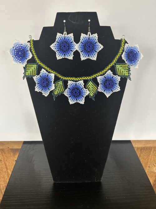 Blue Stars Sacred Flower Necklace, Earrings and Bracelet Set