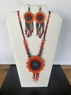 Flaming Sun Sacred Flower Necklace and Earrings Set
