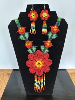 Red Mist Song Sacred Flower Necklace and Earring Set