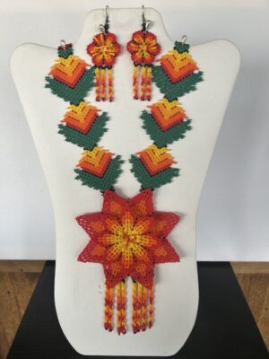 Red Sunshine Song Sacred Flower Necklace and Earrings Set