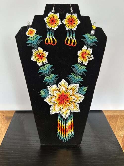 White Mist Rain Sacred Flower Necklace and Earrings Set