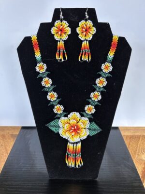 White Snow Bud Sacred Flower Necklace and Earrings Set