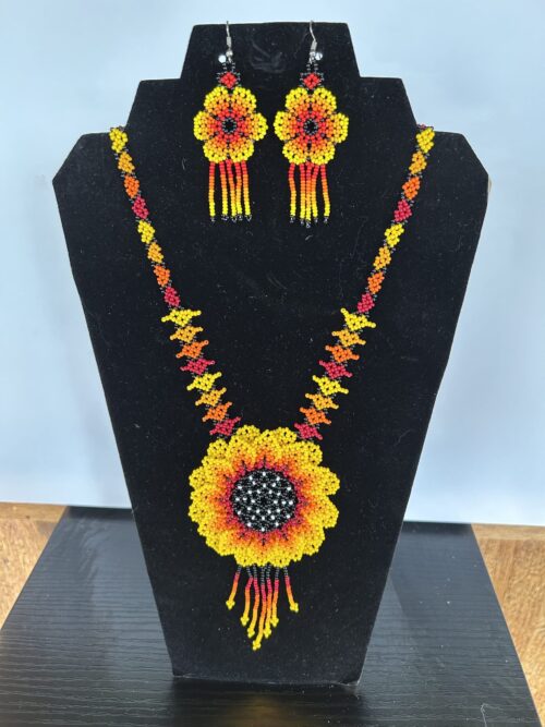 Yellow Sun Sacred Flower Necklace and Earrings Set