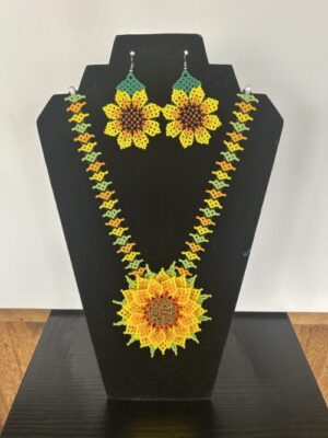 Yellow Sunflower Burst Sacred Flower Necklace and Earrings Set