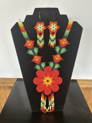Red Spirit Mist Sacred Flower Necklace and Earrings Set