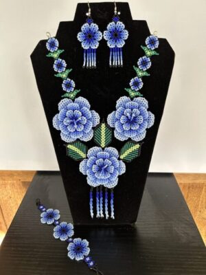 Blue Mist Sacred Flowers Necklace, Earrings and Bracelet Set