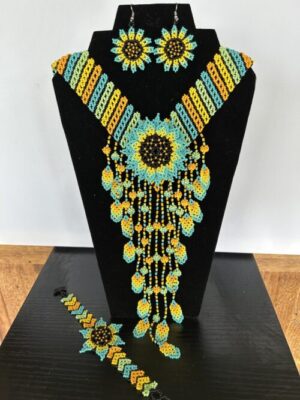 Lt Blue/Green Waterfall Necklace, Earrings and Bracelet Set