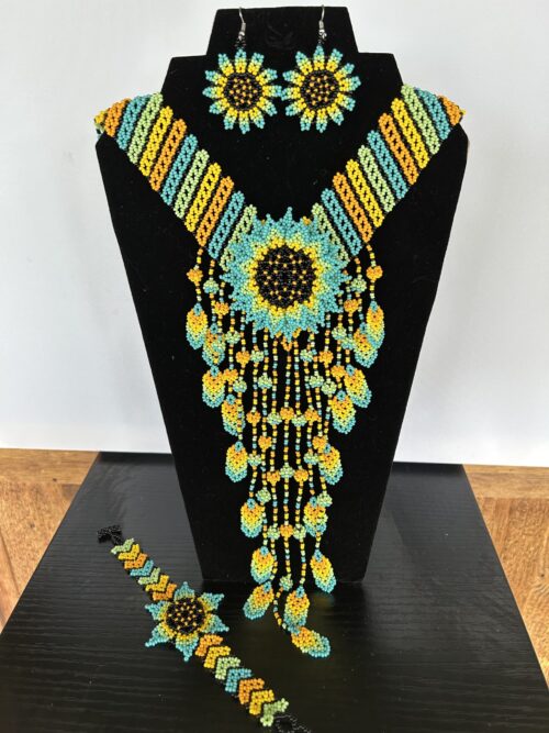 Lt Blue/Green Waterfall Necklace, Earrings and Bracelet Set