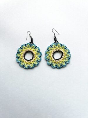 Circle Blue Green Yellow Bloom Hook Earrings