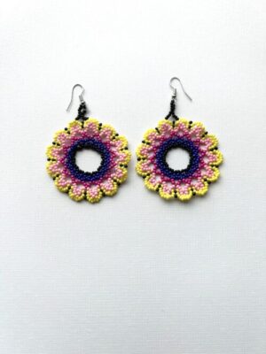 Circle Yellow Pink Purple Bloom Hook Earrings