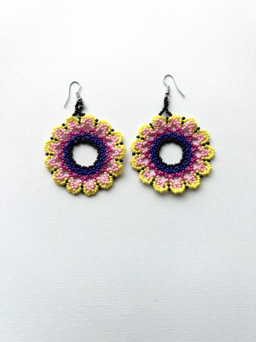 Circle Yellow Pink Purple Bloom Hook Earrings