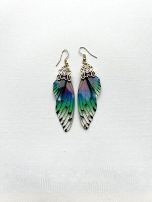 Butterfly Wing Blue Green Magenta Hook Earrings