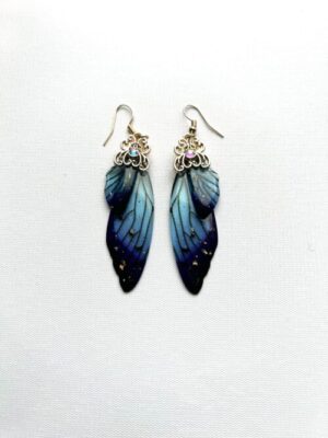 Clear Butterfly Wing Blue Purple Tip Hook Earrings