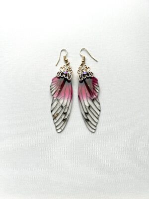 Clear Butterfly Wing Pink Hook Earrings