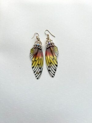 Clear Butterfly Wings Yellow Pink Hook Earrings