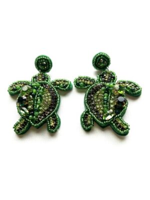 Green Turtle Dancer Stud Earrings