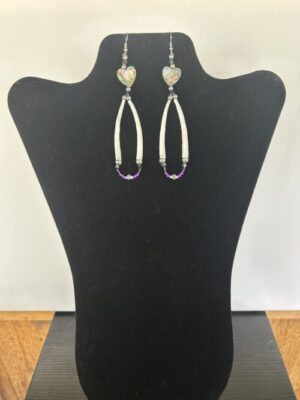 Dentalium - Abalone Heart Purple Beads Earrings