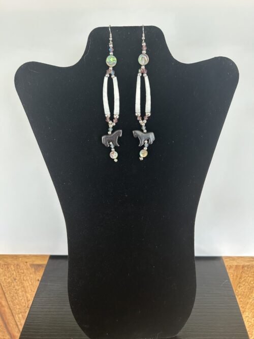 Dentalium - Black Horse 4 Abalone Disks Earrings