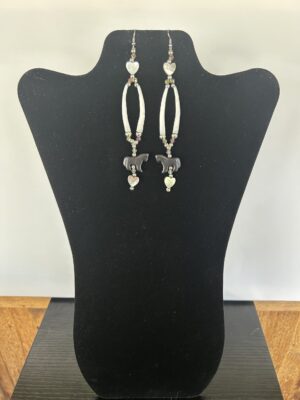 Dentalium Black Horse 4 Hearts Earrings