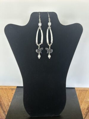 Dentalium Black Horse 4 Pearls Earrings
