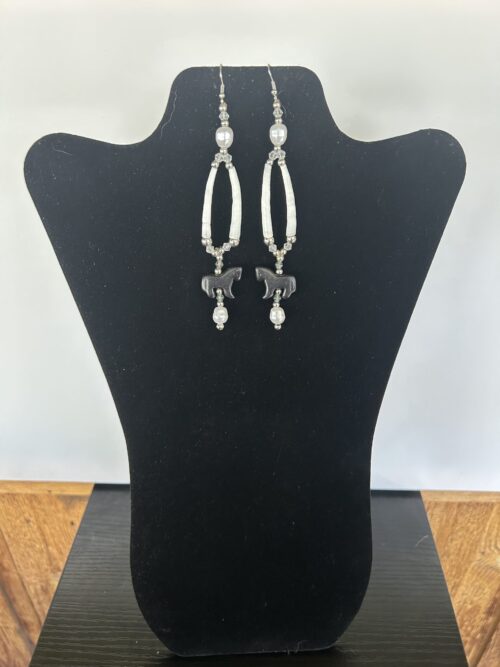 Dentalium Black Horse 4 Pearls Earrings