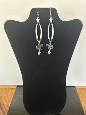 Dentalium - Black Horse Stars Navy Beads Earrings