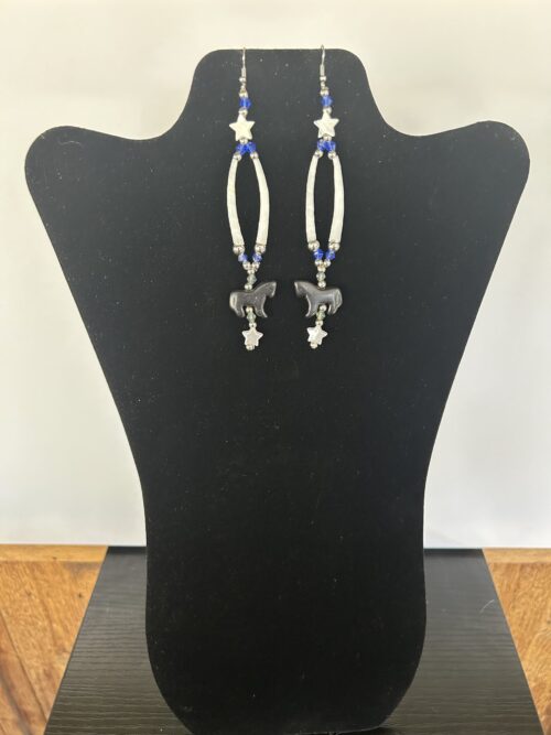 Dentalium - Black Horse Stars Navy Beads Earrings