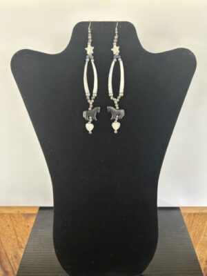 Dentalium - Blue Horse with 4 Hearts Earrings