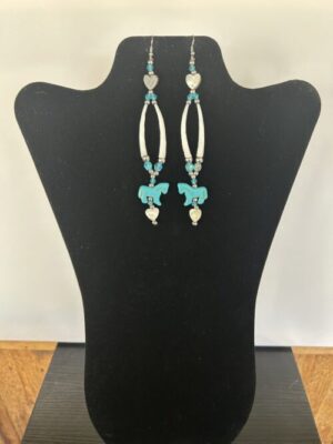 Dentalium - Blue Horse 4 Hearts Earrings
