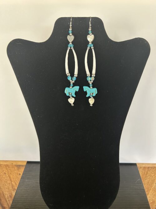 Dentalium - Blue Horse 4 Hearts Earrings