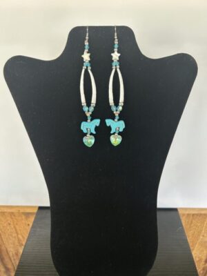 Dentalium - Blue Horse Crystal Hearts Earrings