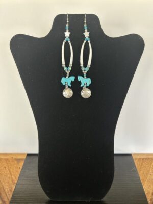 Dentalium - Blue Horse Stars with Coins Earrings