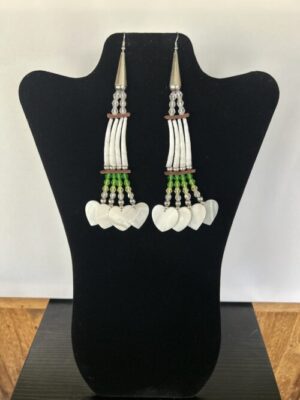 Dentalium - Green 1 Tear Heart Rain Earrings