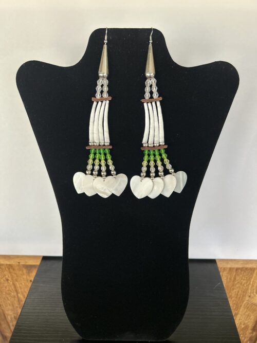 Dentalium - Green 1 Tear Heart Rain Earrings